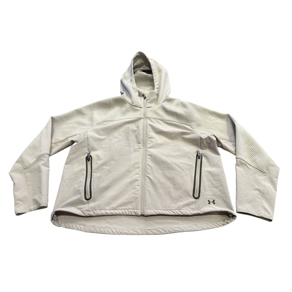 Under Armour Womens Cream X-Storm Waffled Full Zip Hooded Sweatshirt Size XL